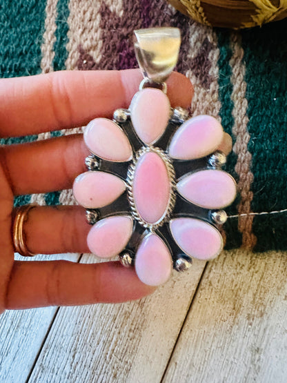 Navajo Queen Pink Conch Shell & Sterling Silver Cluster Pendant