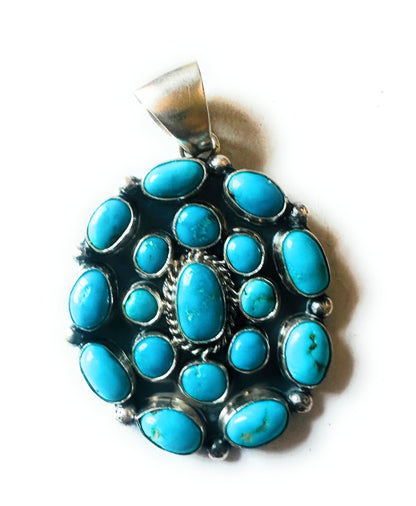 Navajo Sterling Silver & Kingman Turquoise Cluster Pendant