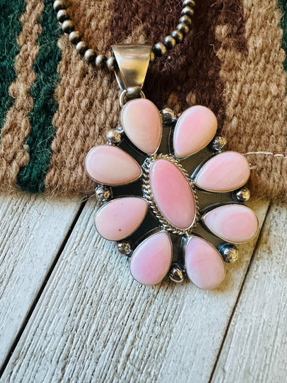 Navajo Queen Pink Conch Shell & Sterling Silver Cluster Pendant