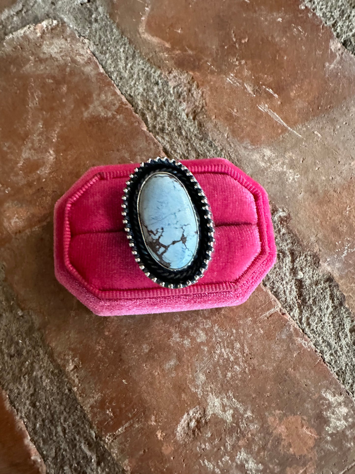 Beautiful Navajo Sterling Silver & Single Stone Golden Hills Turquoise Adjustable Ring Signed