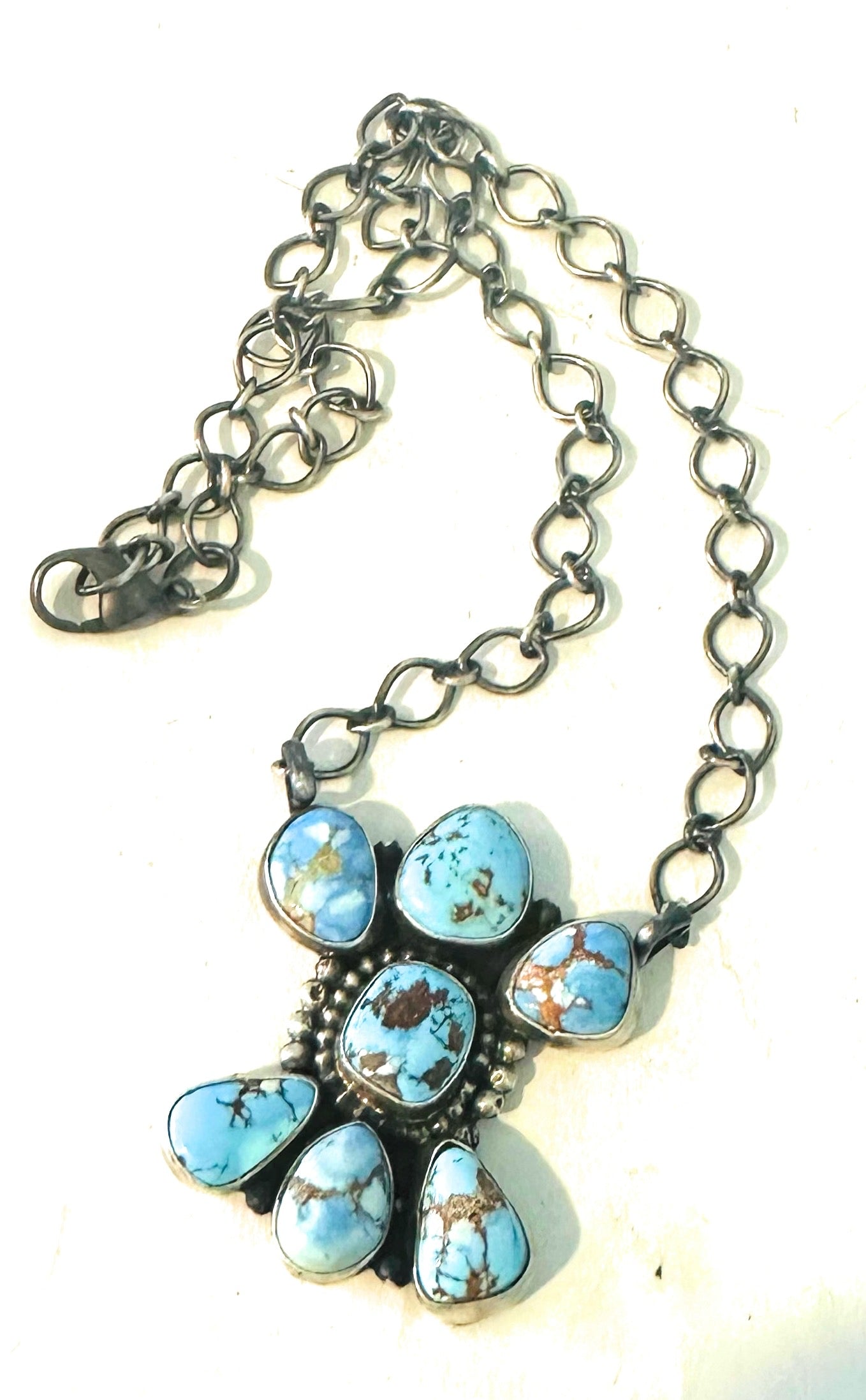 Navajo Sterling Silver & Golden Hills Turquoise Cluster Necklace