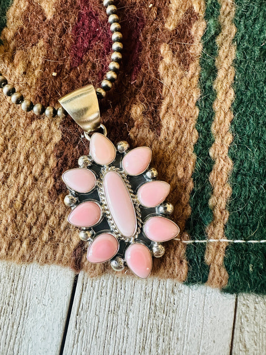Navajo Queen Pink Conch Shell & Sterling Silver Cluster Pendant