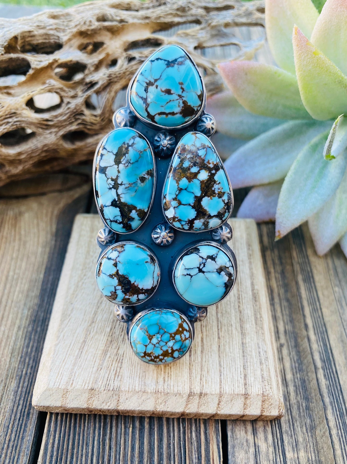 Navajo Kingman Web Turquoise & Sterling Silver Adjustable Ring