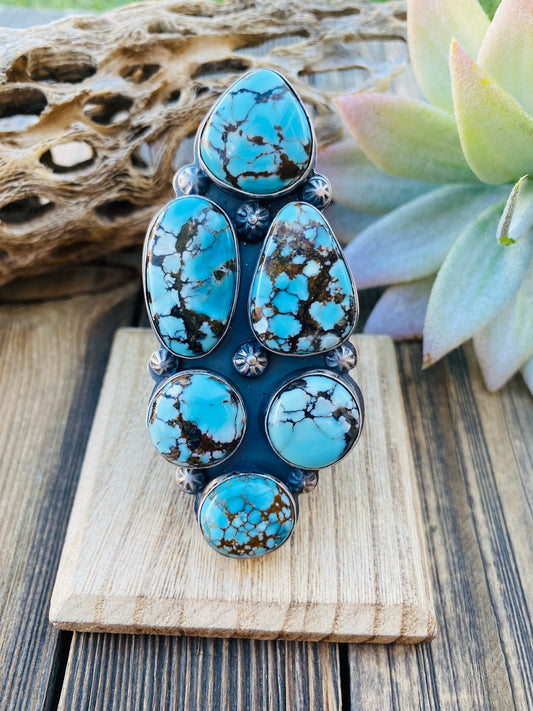 Navajo Kingman Web Turquoise & Sterling Silver Adjustable Ring