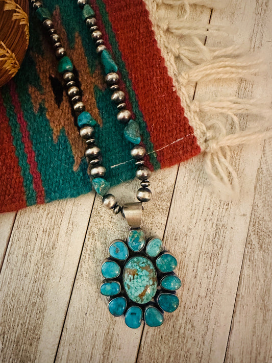 Navajo Sterling Silver & Turquoise Cluster Beaded Necklace