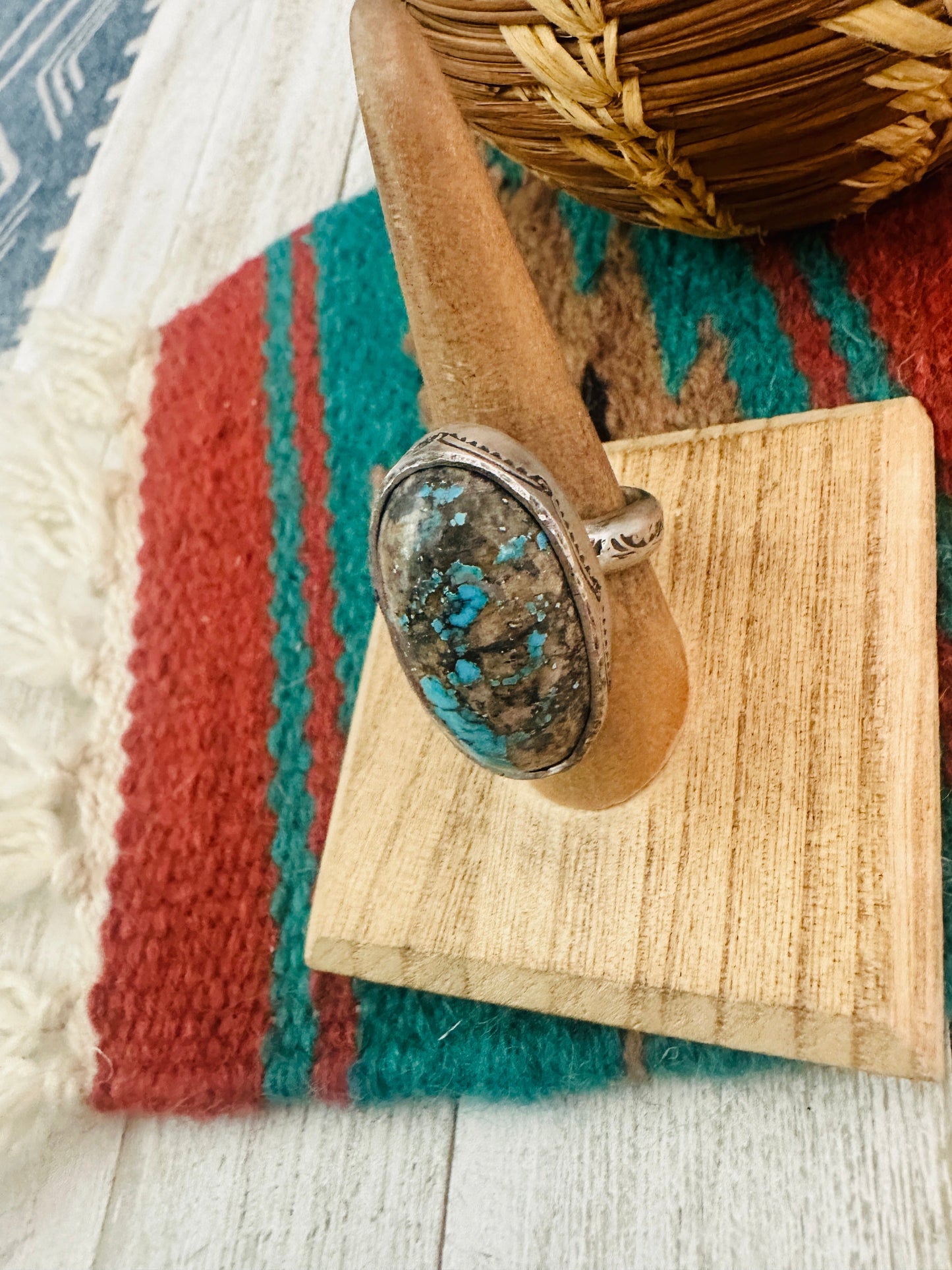 Navajo Turquoise & Sterling Silver Adjustable Ring