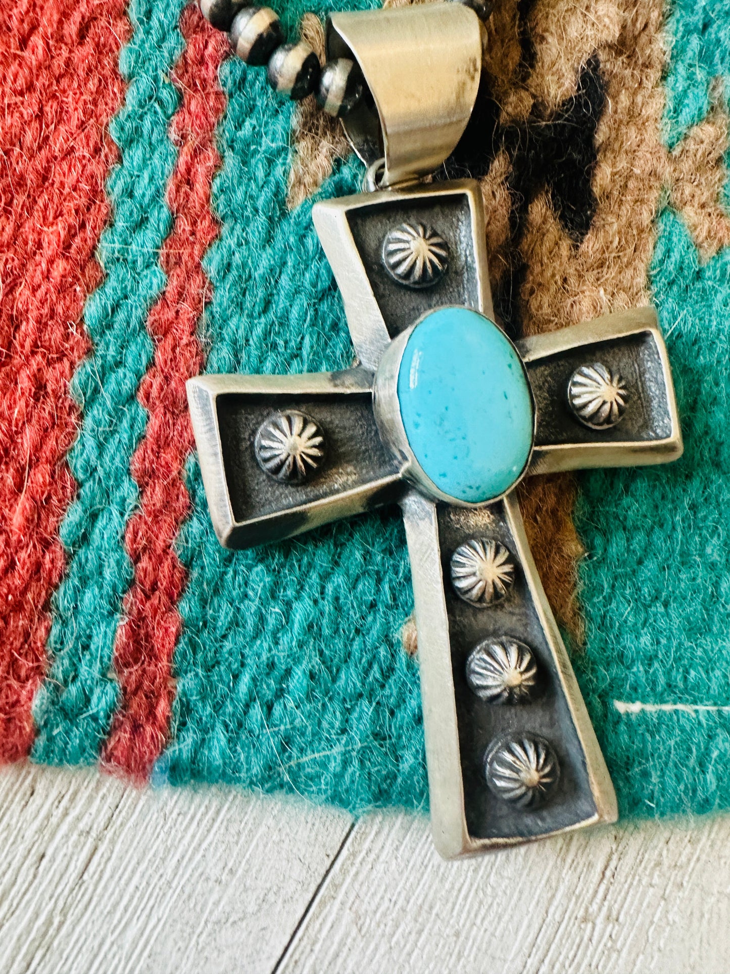 Navajo Sterling Silver & Turquoise Cross Pendant by Chimney Butte