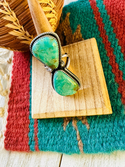 Navajo Kingman Turquoise & Sterling Silver Two Stone Adjustable Ring