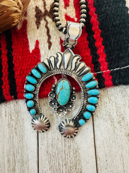 Navajo Sterling Silver & Turquoise Naja Pendant by Shawn Cayatineto