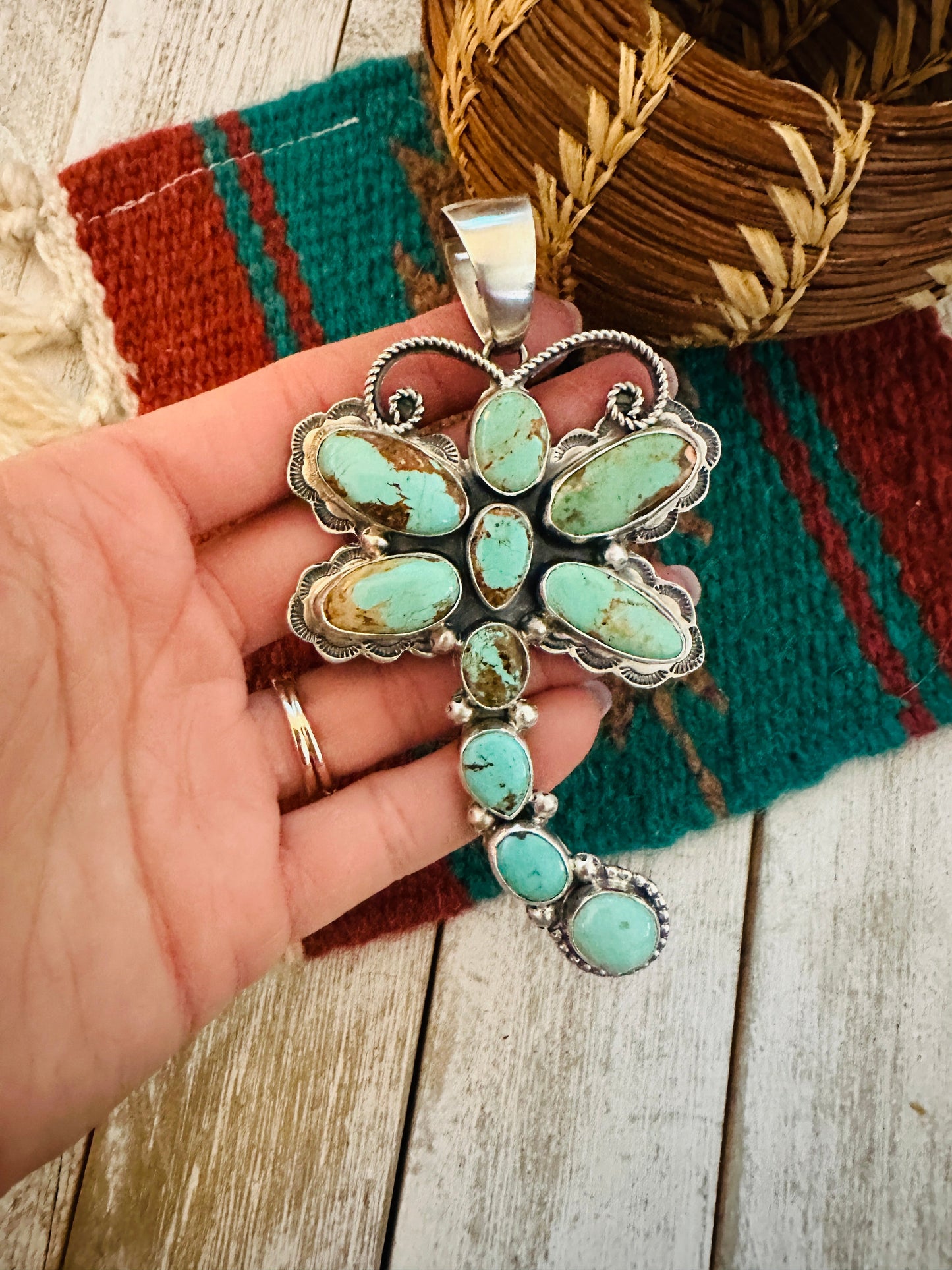 Navajo Number 8 Turquoise & Sterling Silver Dragonfly Pendant