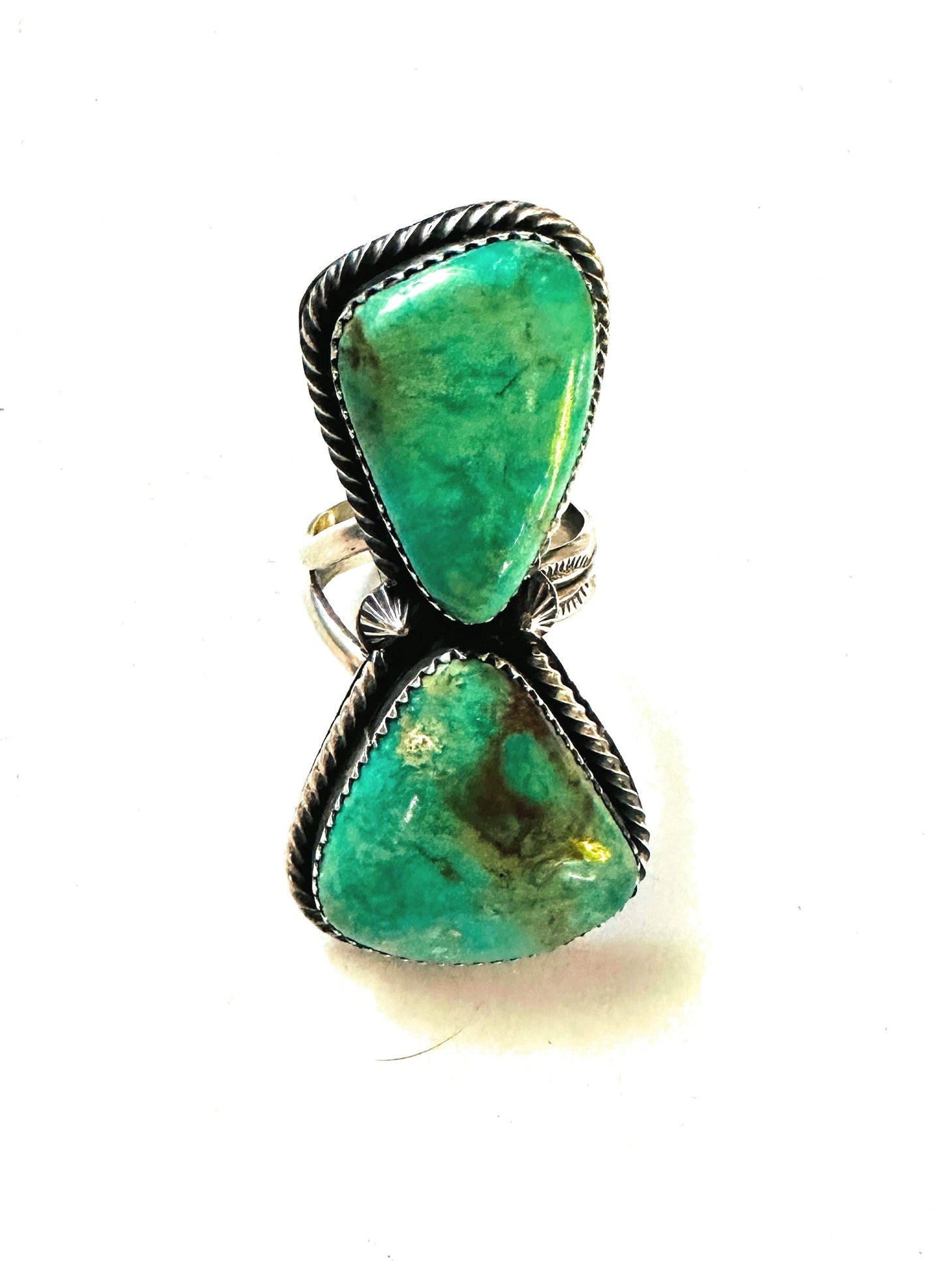 Navajo Kingman Turquoise & Sterling Silver Two Stone Adjustable Ring