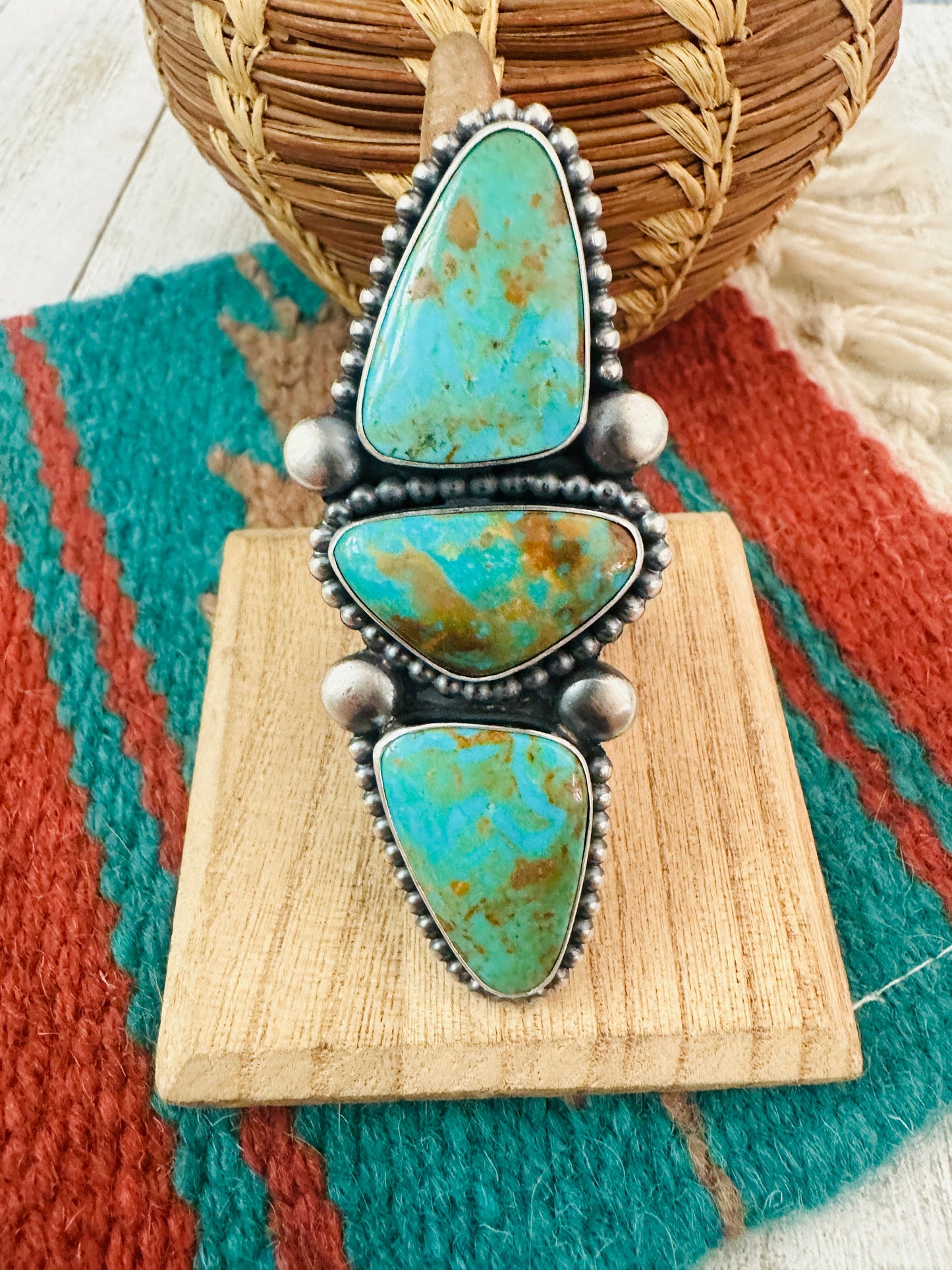 Navajo Royston Turquoise & Sterling Silver Adjustable Ring by Ernest Begay