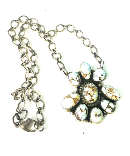 Navajo Sterling Silver & Golden Hills Turquoise Cluster Necklace