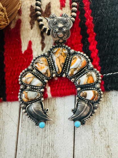 Navajo Sterling Silver, Spice & Turquoise Naja Pendant by Shawn Cayatineto