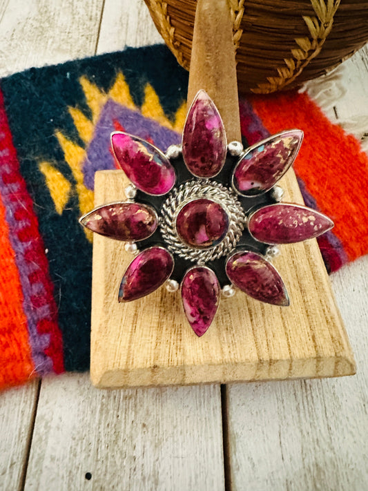 Navajo Pink Mojave & Sterling Silver Cluster Adjustable Ring