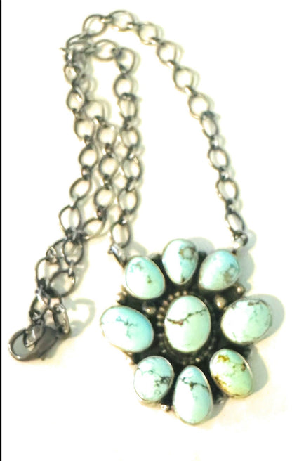 Navajo Sterling Silver & Golden Hills Turquoise Cluster Necklace