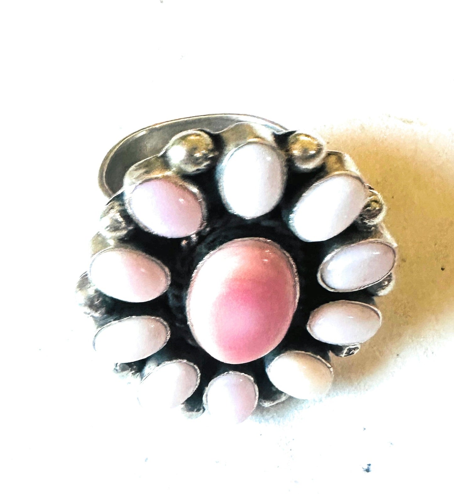 Navajo Sterling Silver & Queen Pink Conch Cluster Adjustable Ring