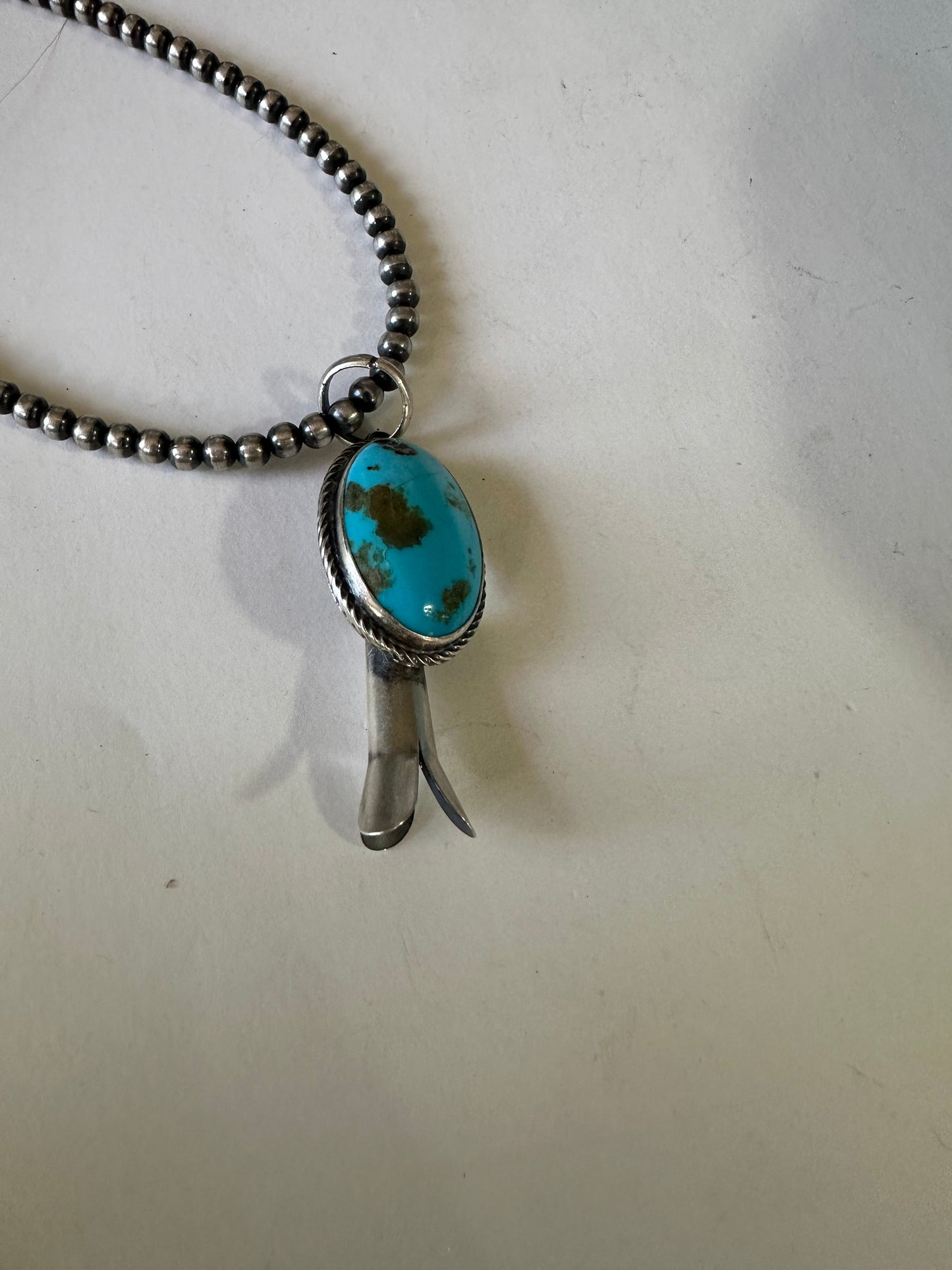 Navajo Sterling Silver & Turquoise Blossom Pendant Signed