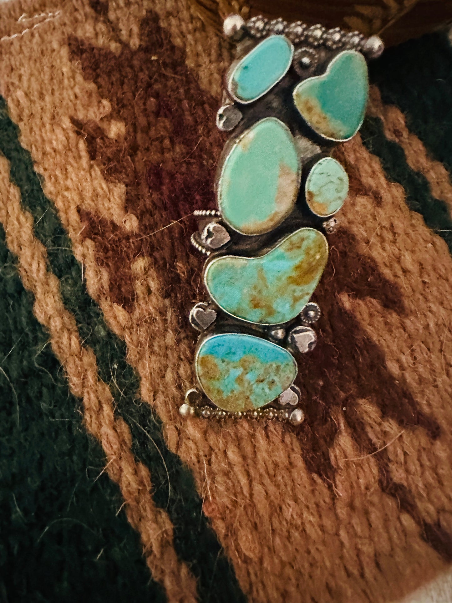 Navajo Royston Turquoise & Sterling Silver Adjustable Cluster Ring