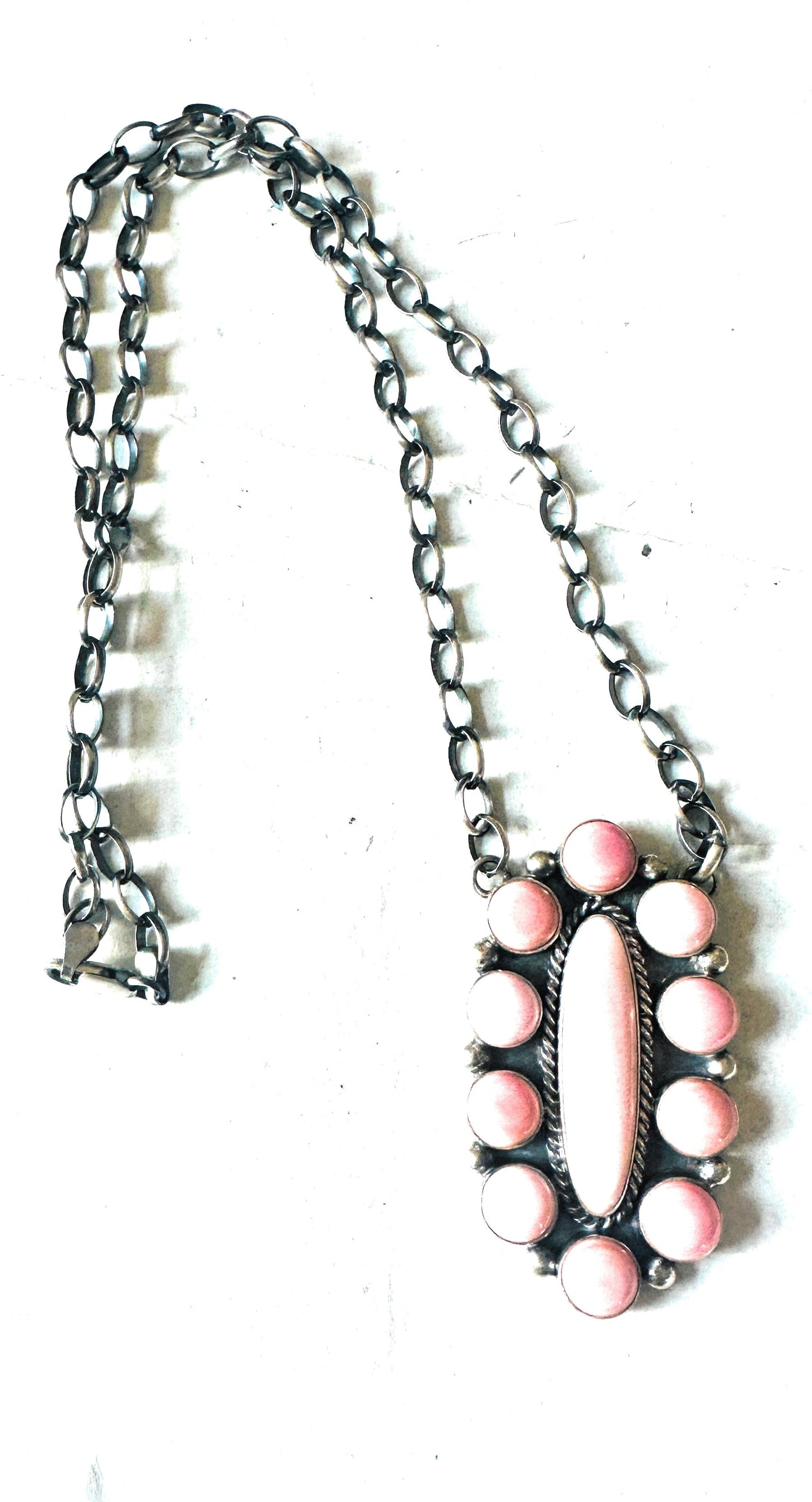 Navajo Sterling Silver & Queen Pink Conch Shell Cluster Necklace