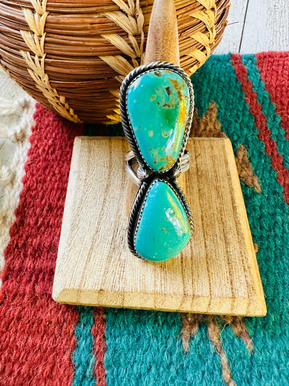 Navajo Kingman Turquoise & Sterling Silver Two Stone Adjustable Ring