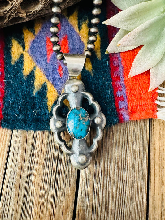 Navajo Sterling Silver & Turquoise Pendant by Chimney Butte