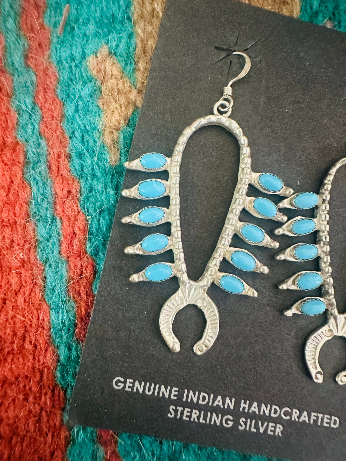 Navajo Sterling Silver & Turquoise Squash Blossom Earrings