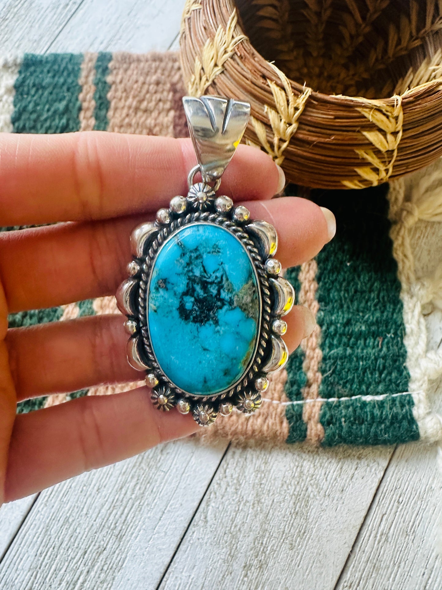 Navajo Kingman Turquoise & Sterling Silver Pendant