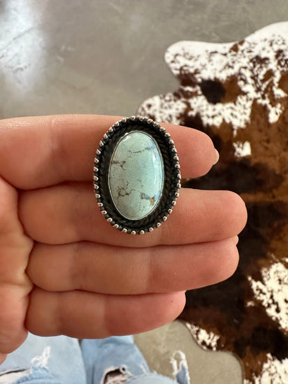 Navajo Sterling Silver & Single Stone Golden Hills Turquoise Adjustable Ring Signed