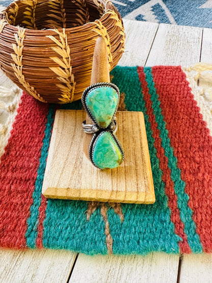 Navajo Kingman Turquoise & Sterling Silver Two Stone Adjustable Ring