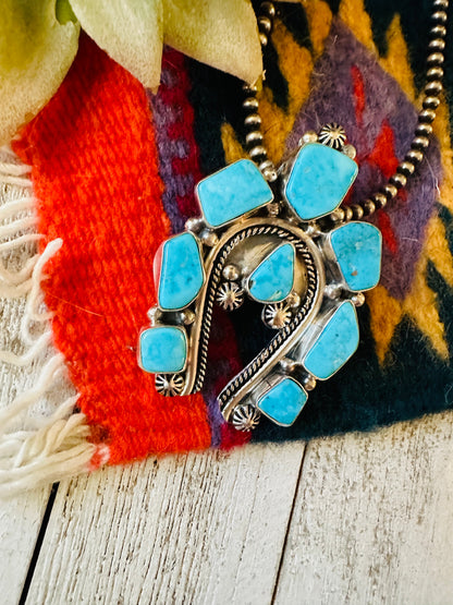 Navajo Kingman Turquoise & Sterling Silver Cluster Naja Pendant