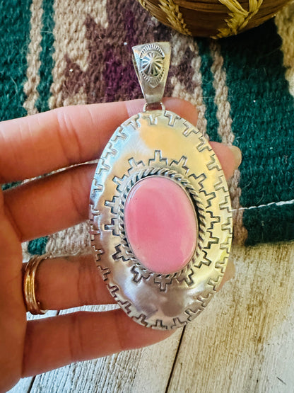 Navajo Queen Pink Conch Shell & Sterling Silver Concho Pendant