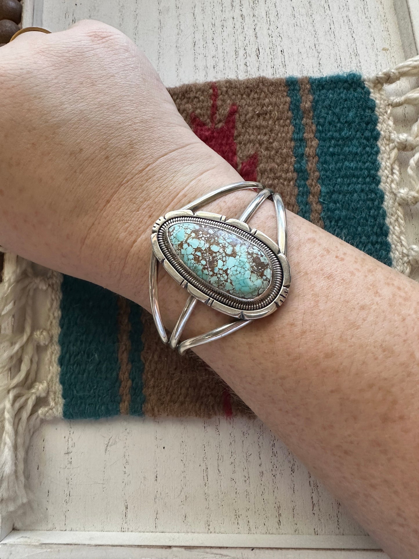 Navajo Golden Hills Turquoise And Sterling Silver Adjustable Cuff Bracelet