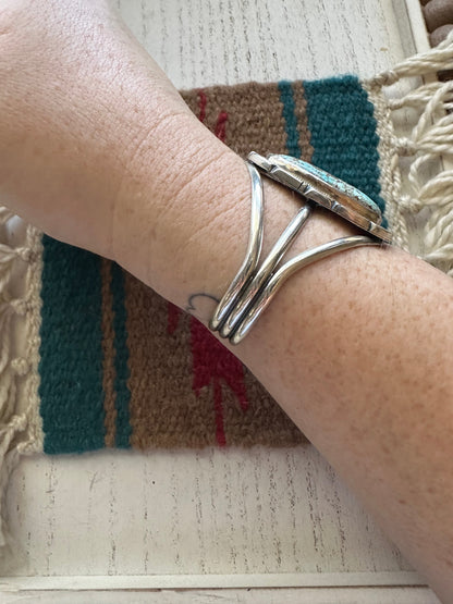 Navajo Golden Hills Turquoise And Sterling Silver Adjustable Cuff Bracelet