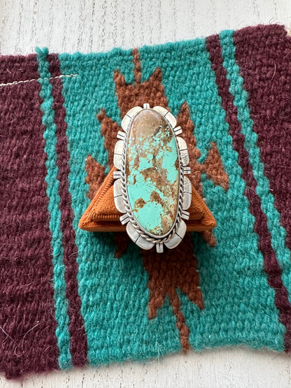 Navajo Sterling Silver & Number 8 Turquoise Adjustable Ring Signed