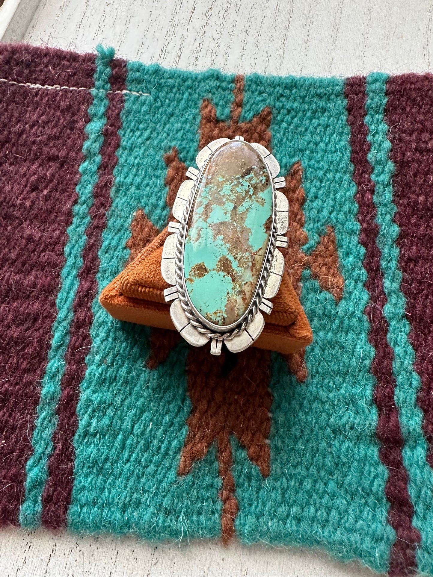 Navajo Sterling Silver & Number 8 Turquoise Adjustable Ring Signed