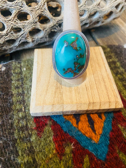 Navajo Gold Canyon Turquoise & Sterling Silver Adjustable Ring by Wydell Billie