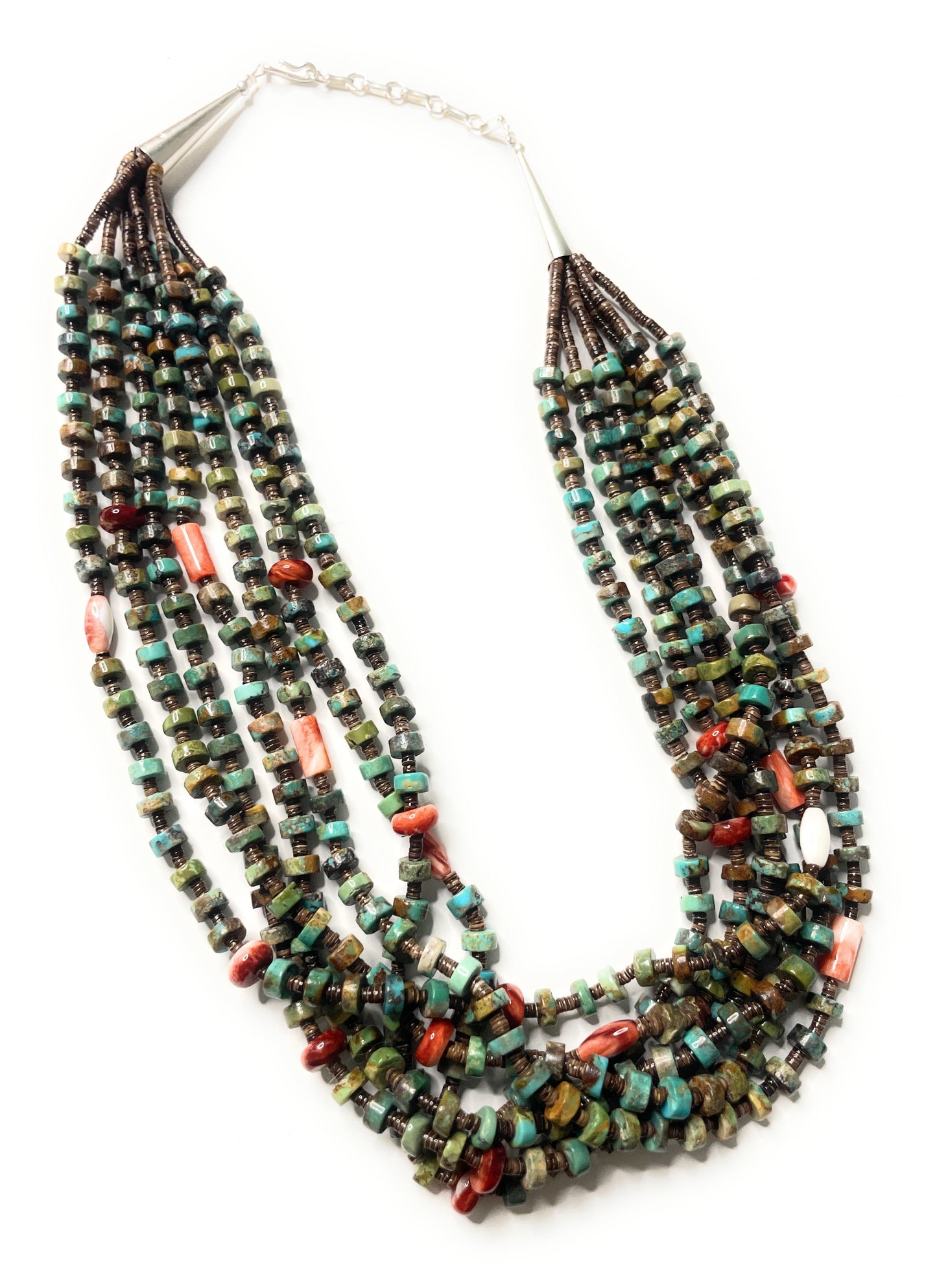 Navajo Multi Stone And Heishi Seven Strand Beaded Necklace