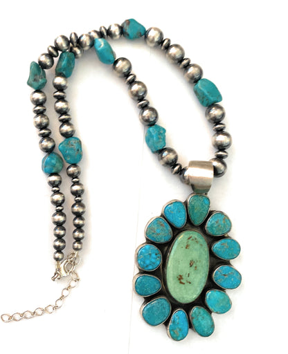 Navajo Sterling Silver & Turquoise Cluster Beaded Necklace