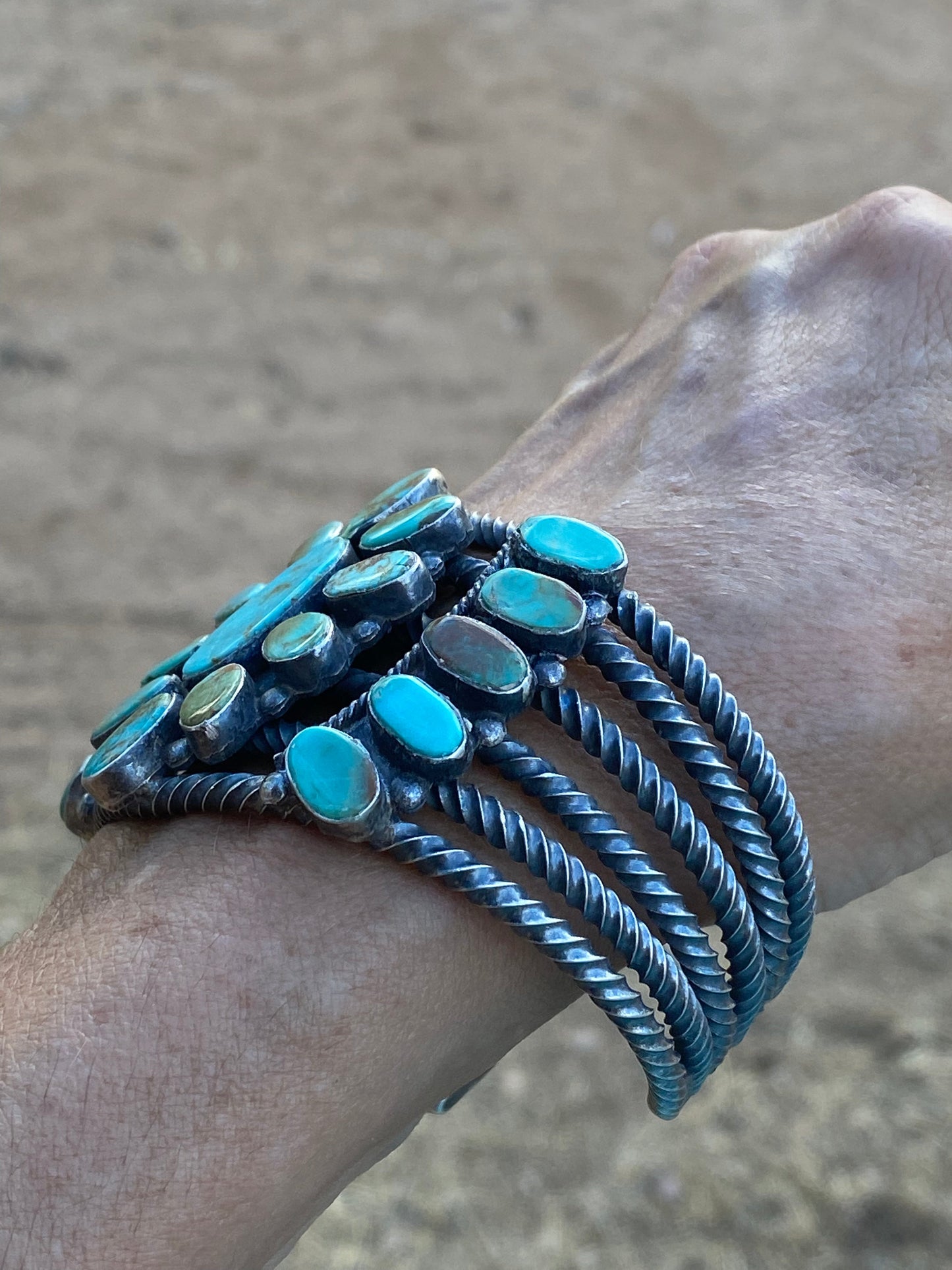 Navajo Jacqueline Silver Royston Turquoise & Sterling Cluster Cuff