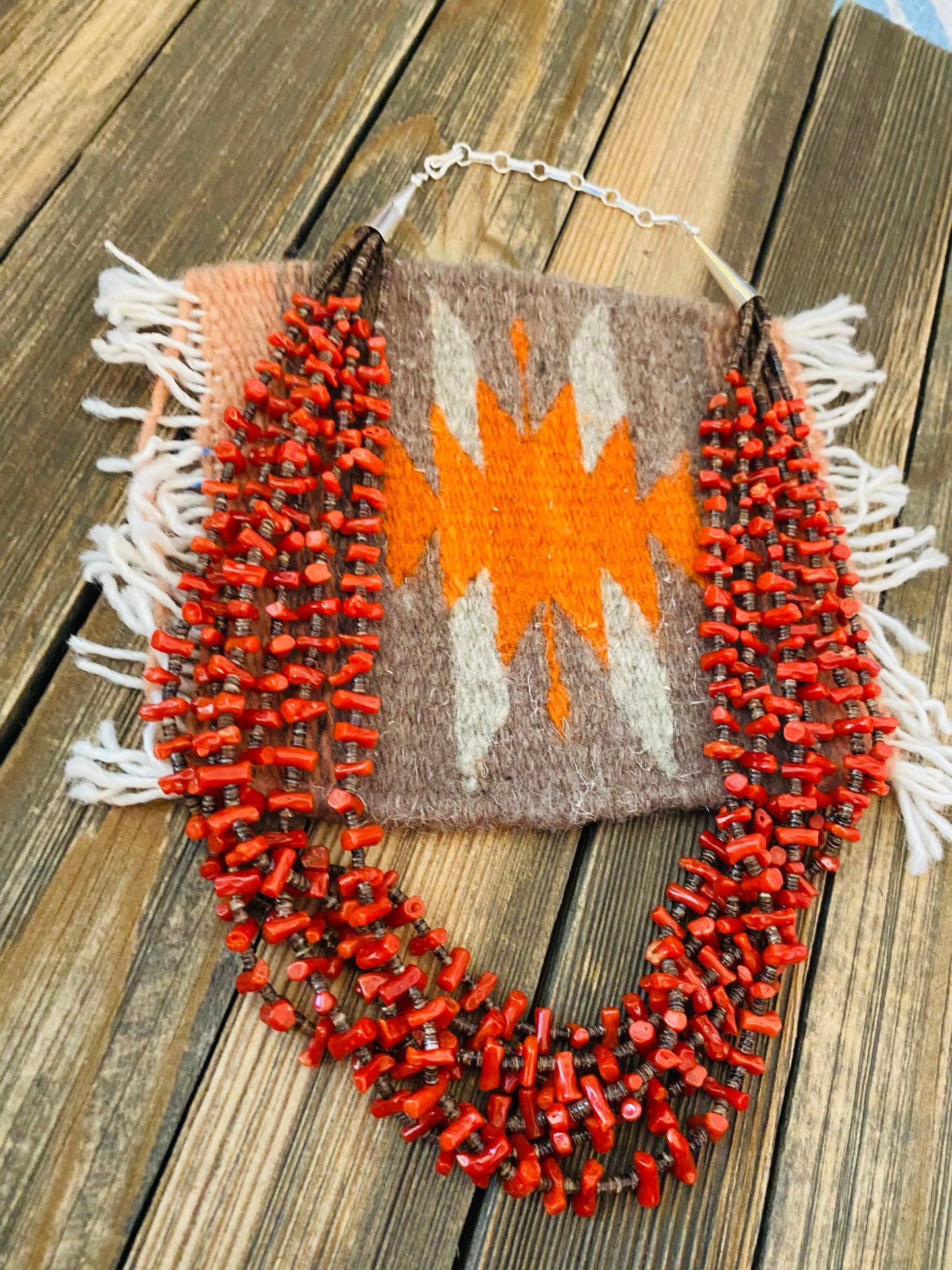 Navajo Red Coral & Heishi Six Strand Beaded Necklace