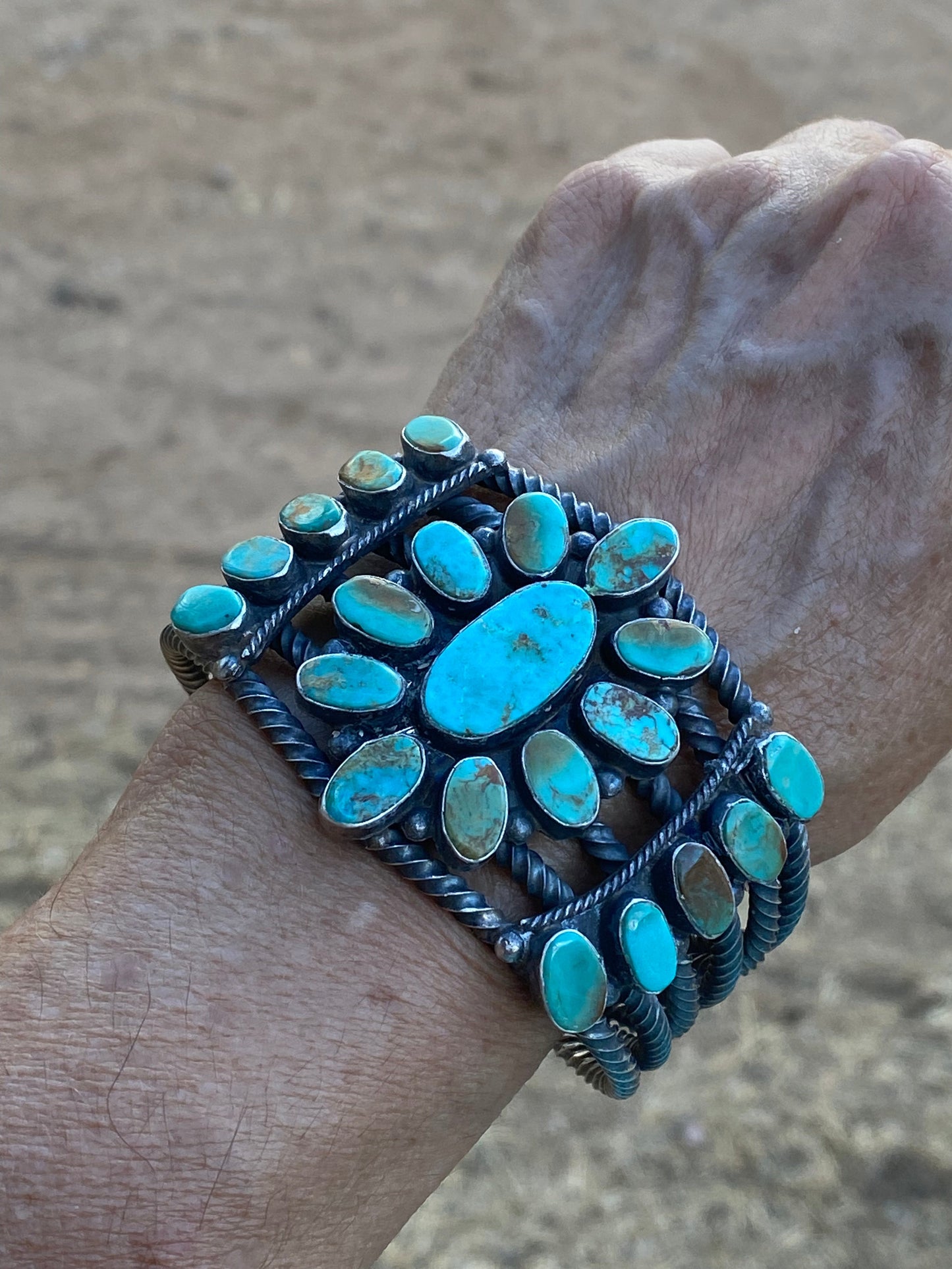 Navajo Jacqueline Silver Royston Turquoise & Sterling Cluster Cuff