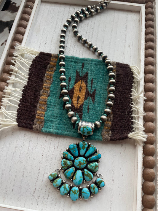 Beautiful Navajo Sterling Silver Turquoise Necklace Signed