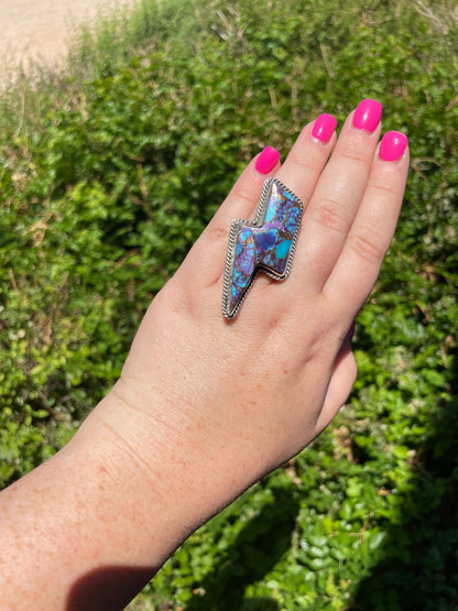 Navajo Purple Dream And Sterling Silver Lightening Bolt Adjustable Ring