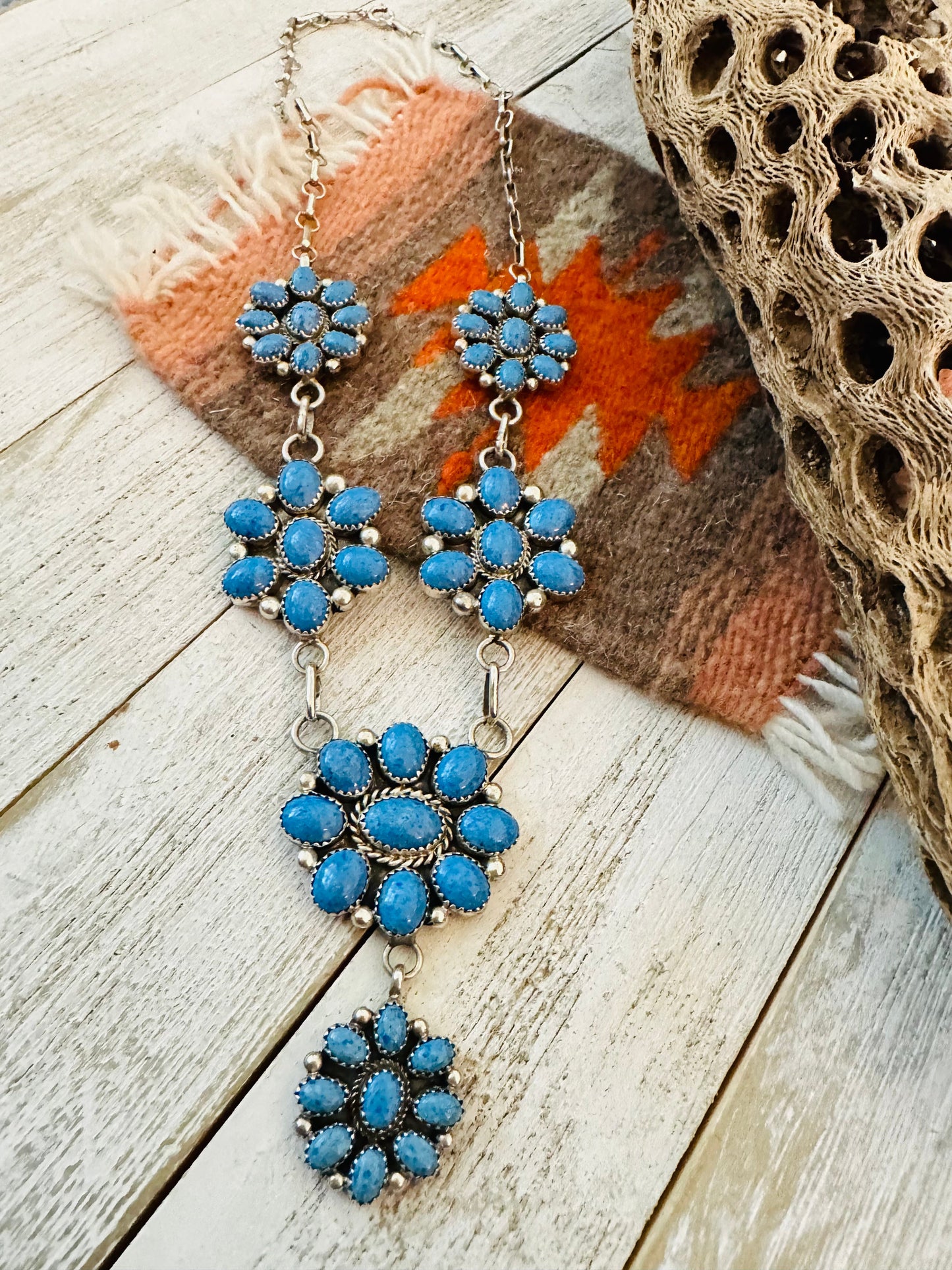 Navajo Denim Lapis & Sterling Silver Cluster Necklace Signed