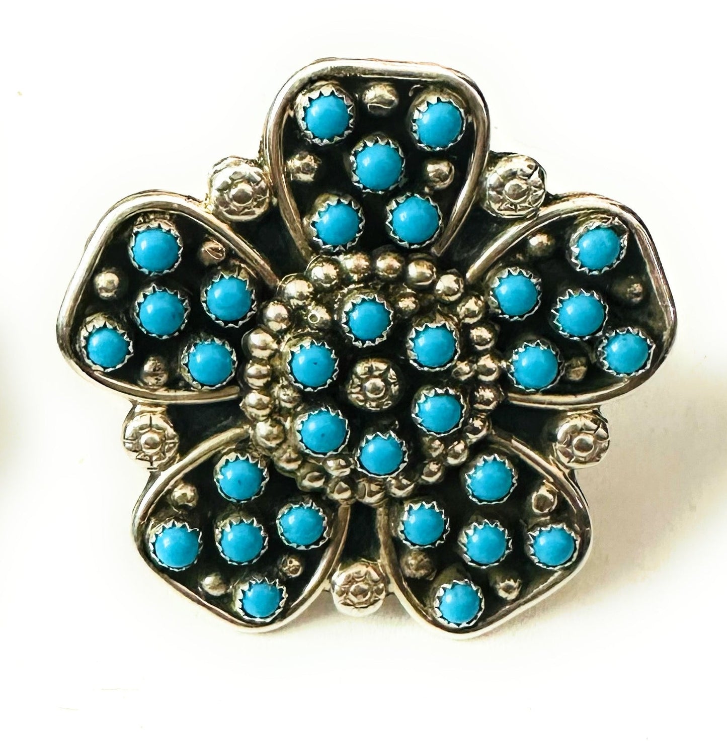 Navajo Turquoise & Sterling Silver Flower Adjustable Ring