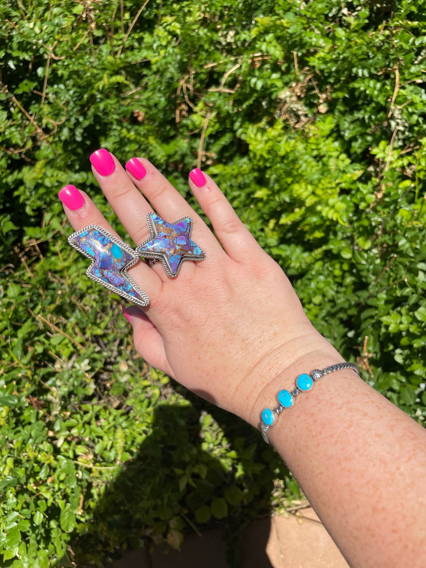 Navajo Purple Dream And Sterling Silver Lightening Bolt Adjustable Ring