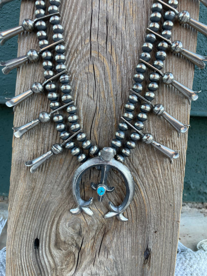 Navajo Sterling Silver And Turquoise Squash Blossom Necklace By Joseph Martinez