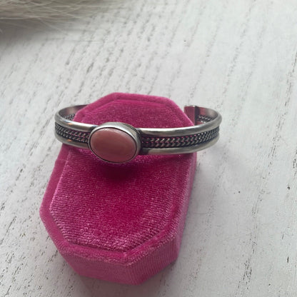 Navajo Pink Conch & Sterling Silver Adjustable Cuff Bracelet Signed