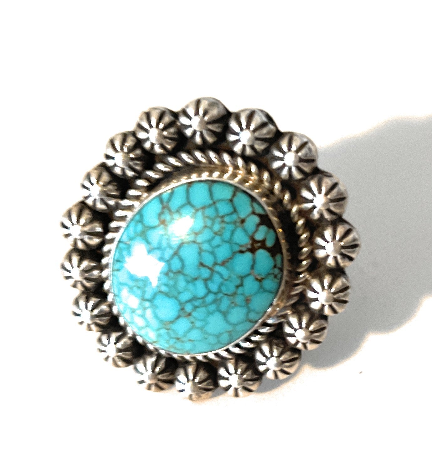 Navajo Sterling Silver Kingman Web Turquoise Adjustable Ring Artist Abel Toledo